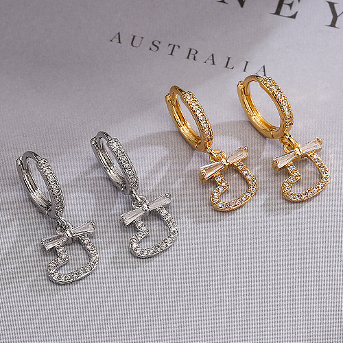 1 Pair Sweet Simple Style Heart Shape Bow Knot Plating Inlay Copper Zircon 18K Gold Plated Drop Earrings