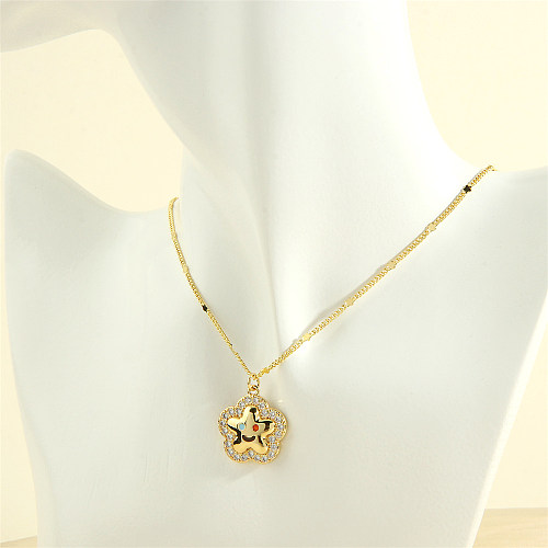 Simple Style Streetwear Smiley Face Flower Copper 18K Gold Plated Zircon Pendant Necklace In Bulk