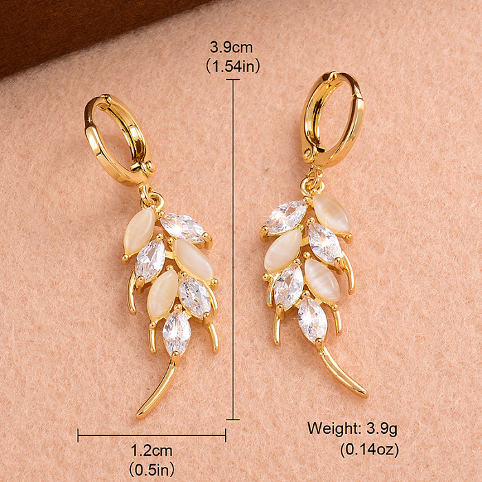 1 Pair Elegant Artistic Grain Plating Inlay Copper Opal Zircon 14K Gold Plated Drop Earrings