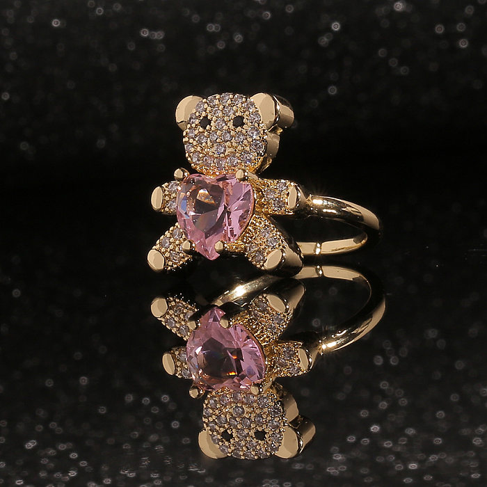 European And American New Fashion Ornament Supply Love Bear Ring Color Zircon Ring Women's Elegance And Creativity Little Finger Ring