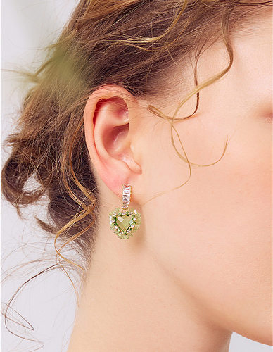 1 Pair Sweet Heart Shape Inlay Copper Rhinestones Drop Earrings