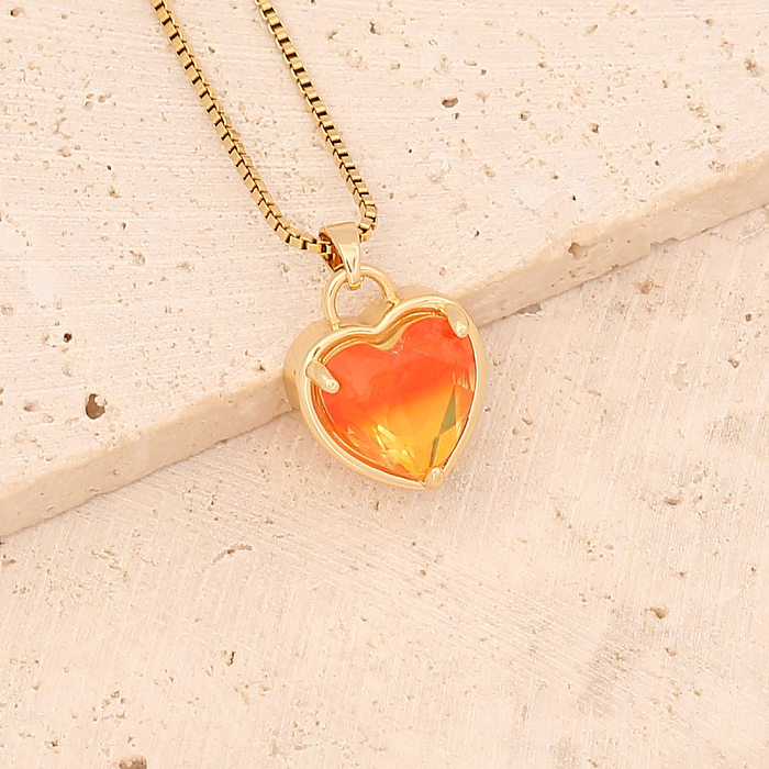 Fashion Heart Shape Stainless Steel Copper Inlay Glass Pendant Necklace