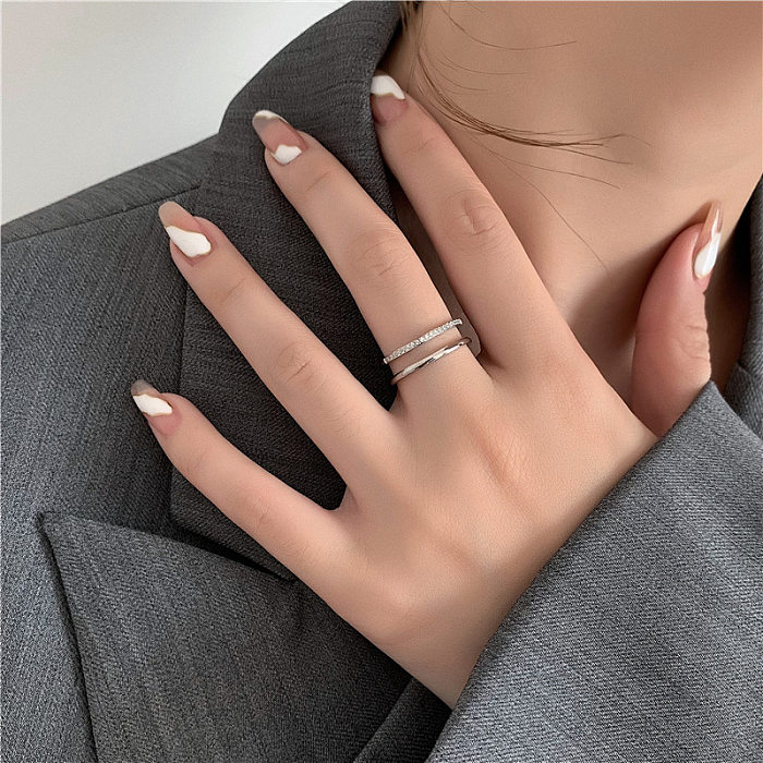 INS Style Casual Geometric Stainless Steel Inlay Zircon Rings