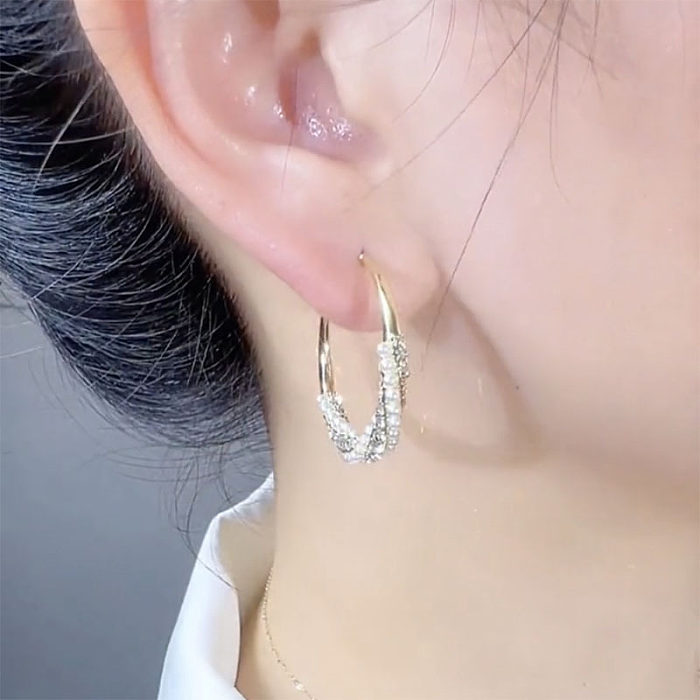 1 Paar schlichte, einfarbige Inlay-Kupfer-Perlen-Zirkon-Ohrringe