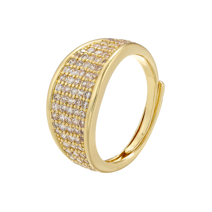 Estilo simples estilo clássico redondo chapeamento de cobre embutimento zircão 18K anéis abertos banhados a ouro
