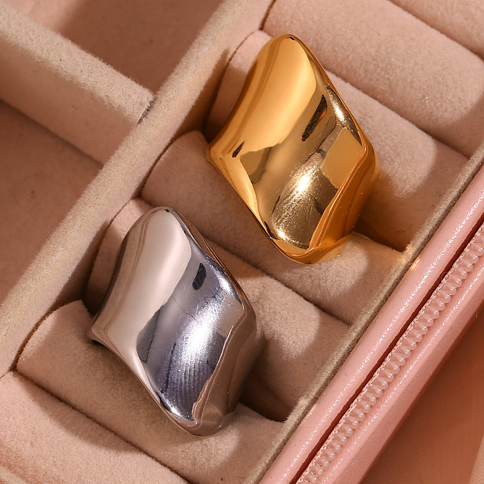 Basic Simple Style Classic Style Solid Color Stainless Steel 18K Gold Plated Rings In Bulk