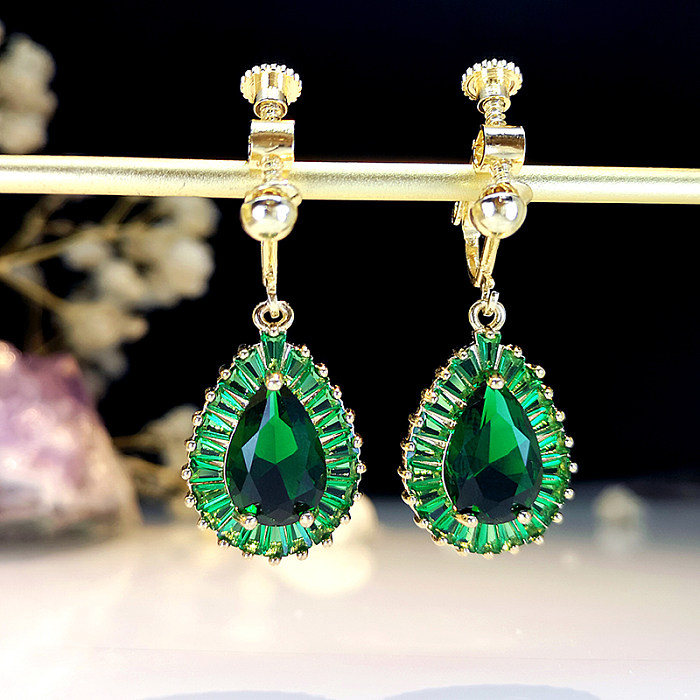 1 Pair Glam Classical Water Droplets Gradient Color Plating Inlay Copper Artificial Gemstones Gold Plated Ear Clips