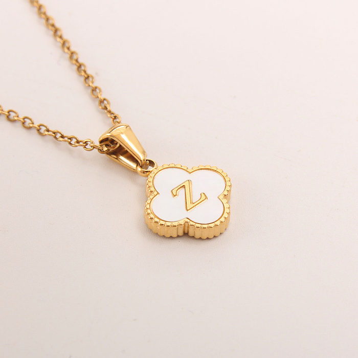Simple Style Four Leaf Clover Copper Gold Plated Pendant Necklace In Bulk