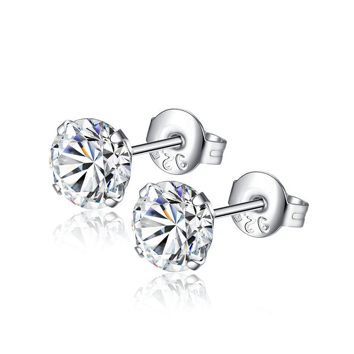 1 Pair Simple Style Round Inlay Copper Zircon Ear Studs