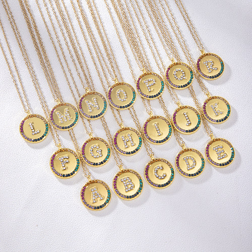 Glamouröse Retro-Buchstaben-Halskette aus Edelstahl mit Kupfereinlage und Zirkon-Anhänger