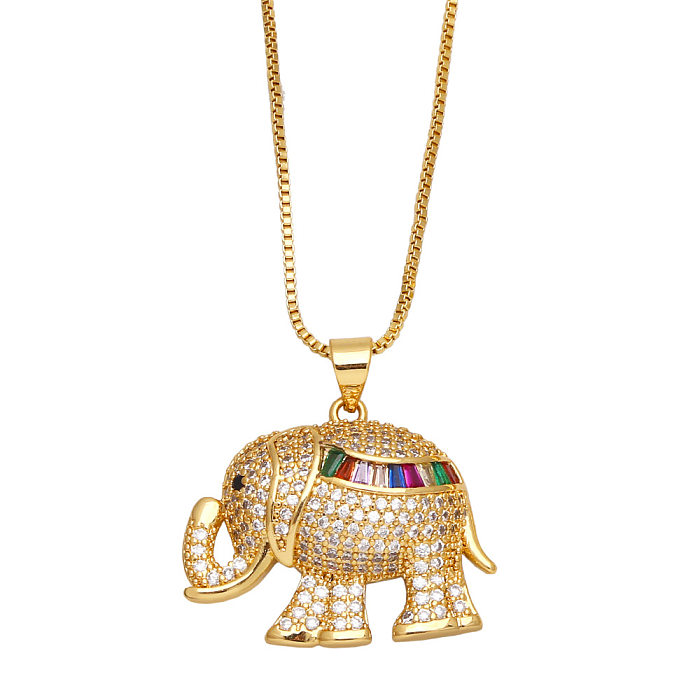 Cute Elephant Copper Enamel Inlay Zircon Pendant Necklace