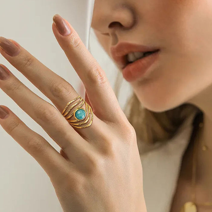 Offener Ring im französischen Stil im Barockstil, unregelmäßiger ovaler Edelstahl-Beschichtung, Edelsteineinlage, 18 Karat vergoldet