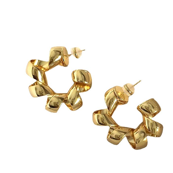 1 Piece Streetwear Spiral Stripe Asymmetrical Plating Copper Ear Studs