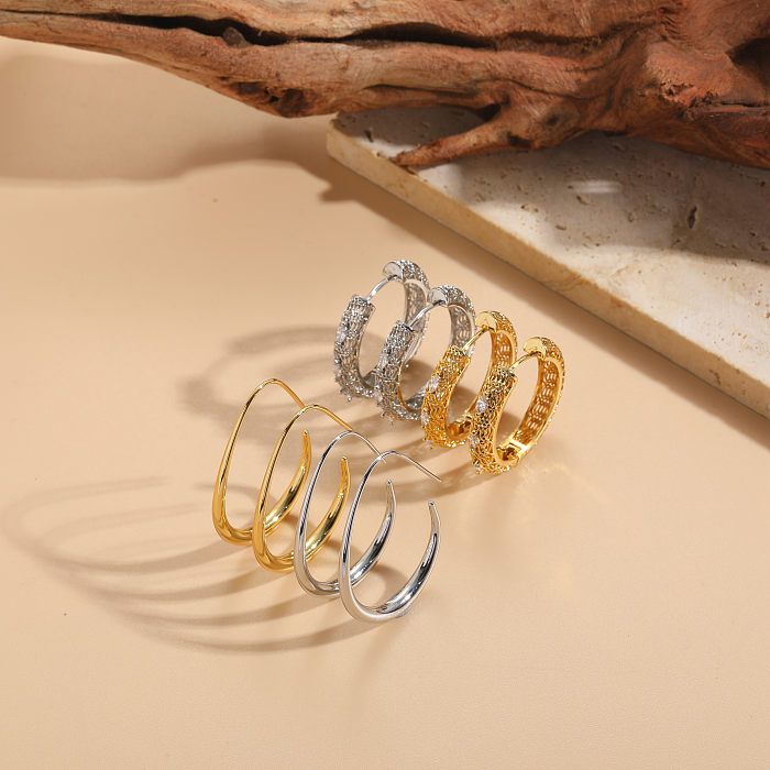1 Pair Luxurious Solid Color Plating Inlay Copper Zircon 14K Gold Plated Ear Studs