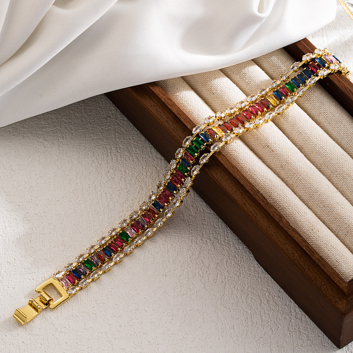 Elegant Colorful Copper Zircon 18K Gold Plated Bracelets
