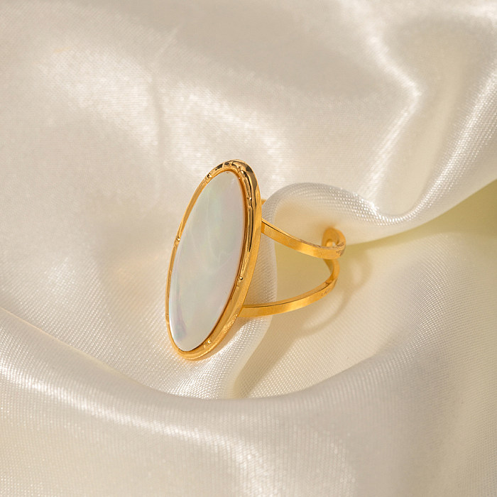INS Style Simple Style Horse Eye Stainless Steel Plating Inlay Shell 18K Gold Plated Open Ring