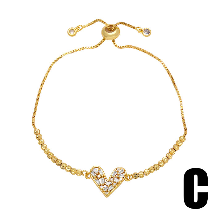 Streetwear Infinity Heart Shape Copper Beaded Plating Inlay Zircon 18K Gold Plated Bracelets