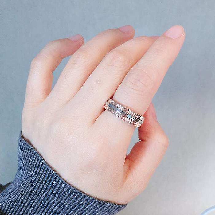 Casual Simple Style Letter Number Titanium Steel Inlay Zircon Rings