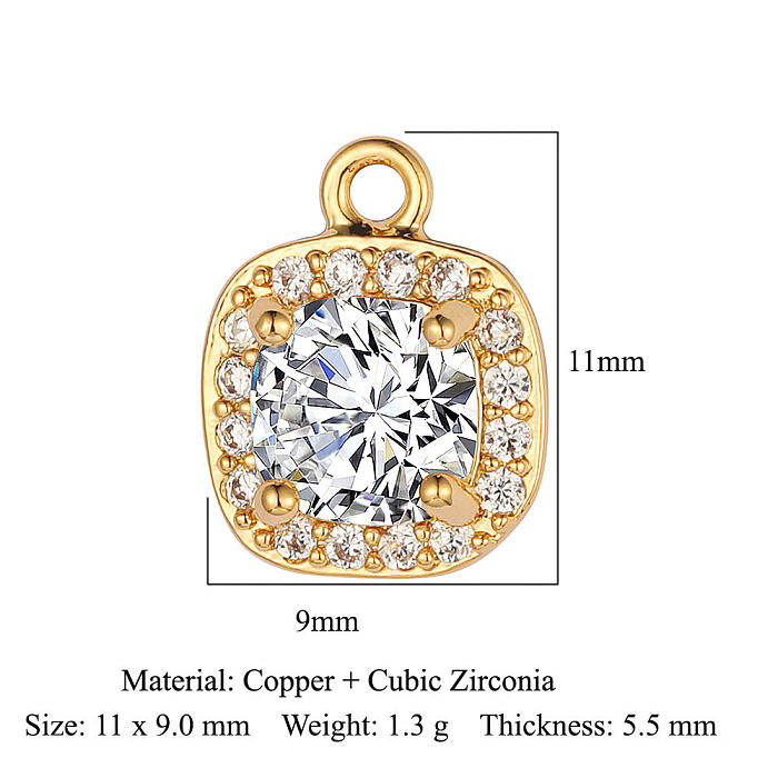Modern Style Round Square Copper Plating Inlay Zircon Charms