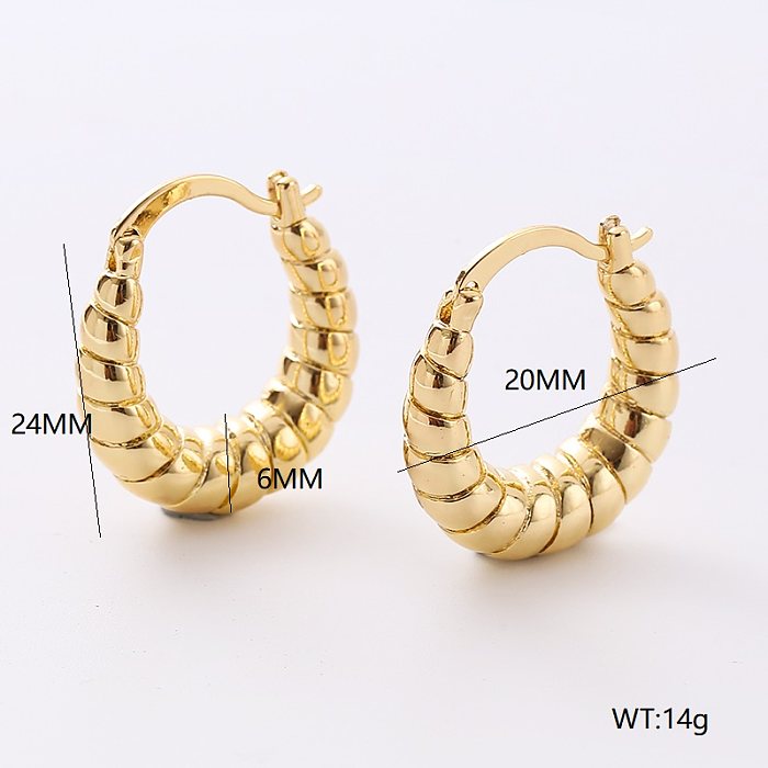 1 Pair Elegant Retro Round Stripe Rhombus Plating Inlay Copper Zircon 24K Gold Plated Earrings