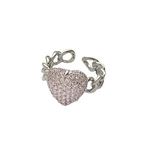 Brincos de anéis de zircão com incrustações de cobre em formato de coração fofo princesa