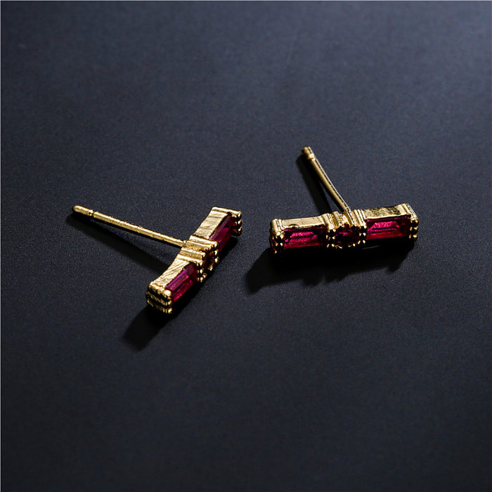 Simple Three-color Zircon Geometric Copper Small Earrings