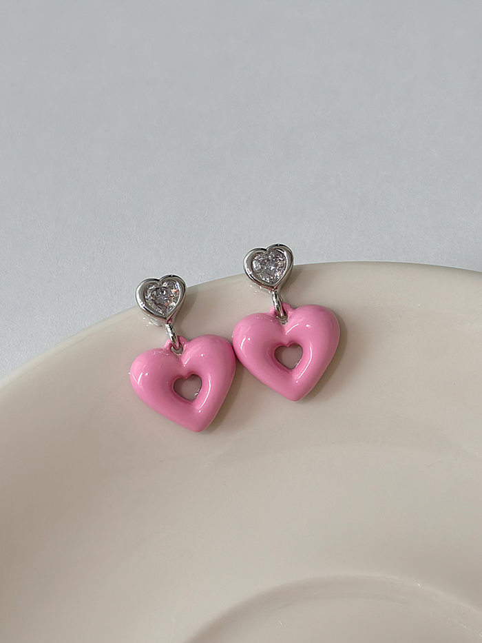 1 Pair Retro Heart Shape Plating Inlay Copper Rhinestones Drop Earrings