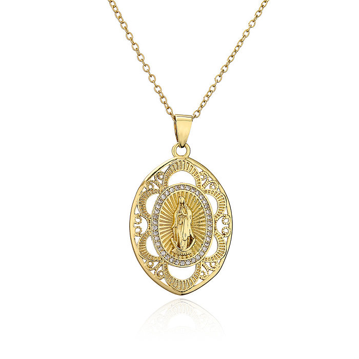 Joyería religiosa de circón con microincrustaciones de cobre, collar dorado de María, venta al por mayor