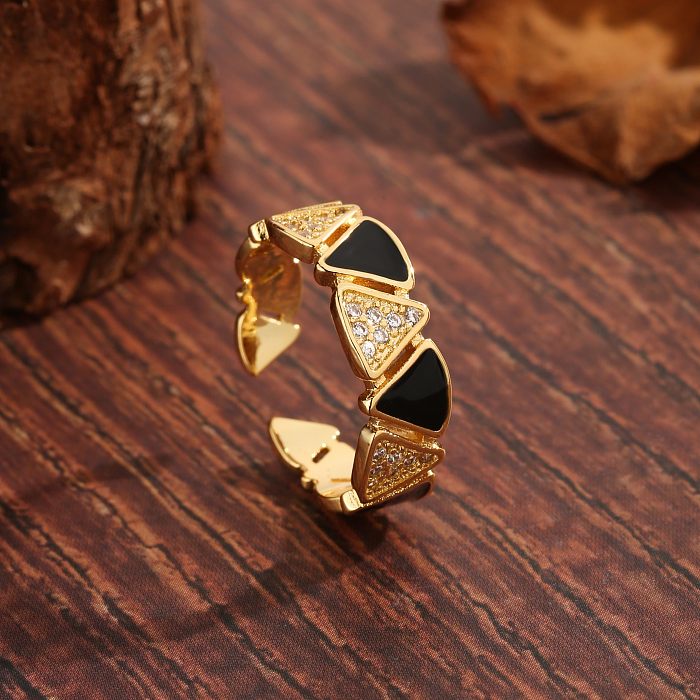 Modern Style Simple Style Korean Style Triangle Copper Plating Inlay Zircon 18K Gold Plated Open Rings