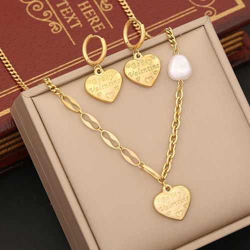 Lady Heart Shape Stainless Steel Plating Bracelets Earrings Necklace