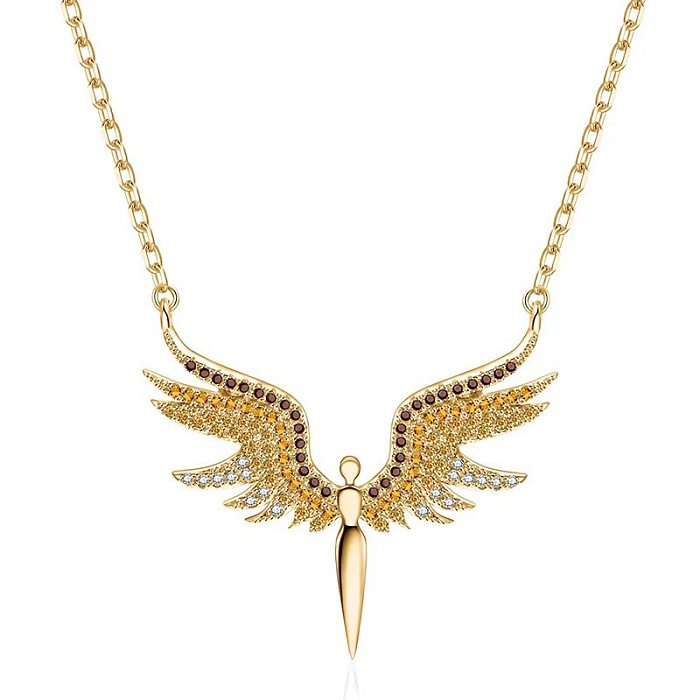 1 peça retro asas de anjo cobre incrustado strass pingente colar