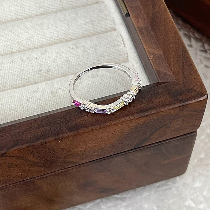 Anéis abertos românticos brilhantes geométricos de cobre com incrustação de zircão branco banhado a ouro