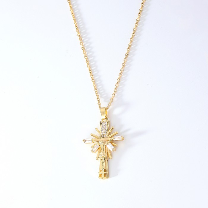 Hip-Hop Retro Cross Copper Plating Inlay Zircon Gold Plated Pendant Necklace