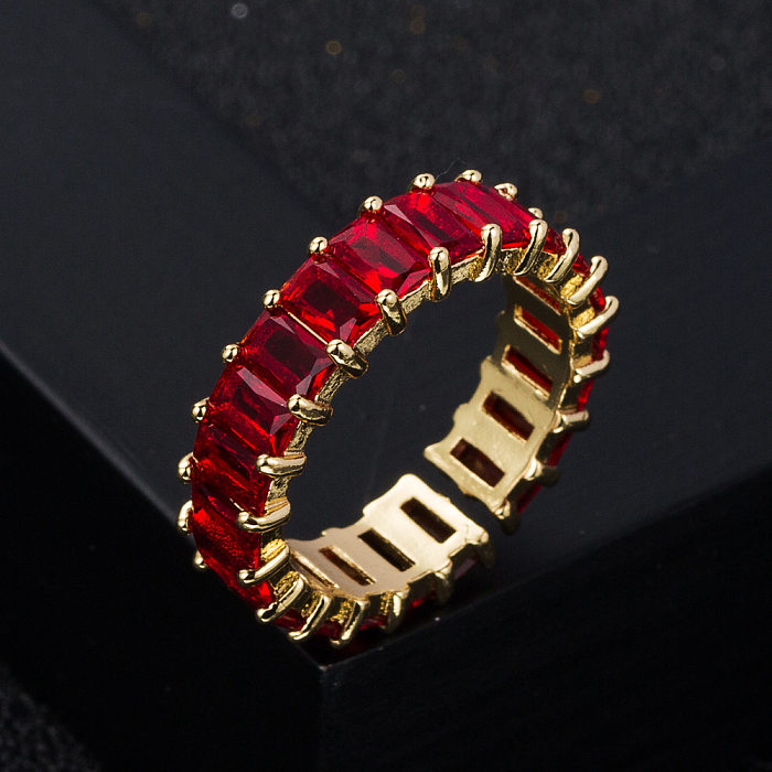 Fashion Copper Micro-encrusted Seven-color Zircon Geometric Rainbow Ring