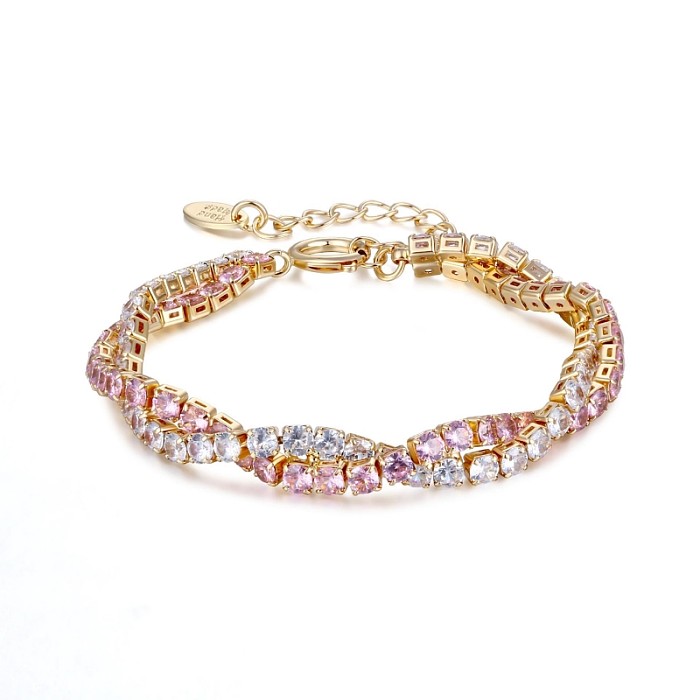Shiny Square Copper Criss Cross Plating Inlay Zircon White Gold Plated Gold Plated Bracelets