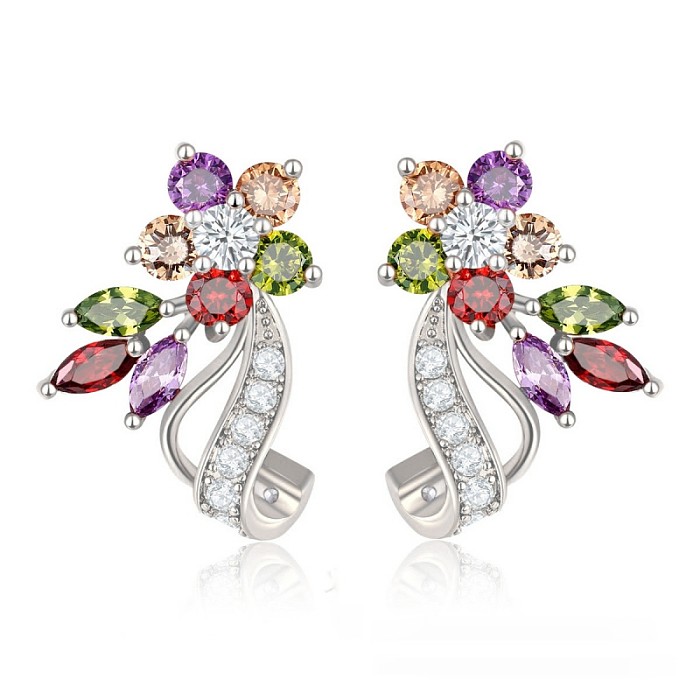 1 paire de clous d'oreilles en cuivre et Zircon, Style Simple, placage de fleurs, incrustation