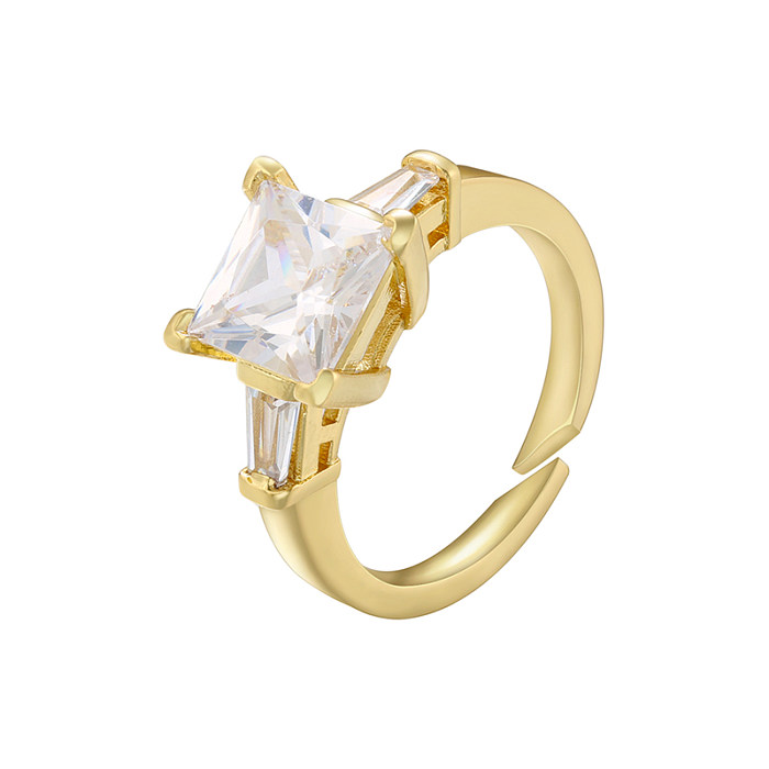 Elegant Glam Luxurious Square Copper 18K Gold Plated Zircon Open Ring In Bulk