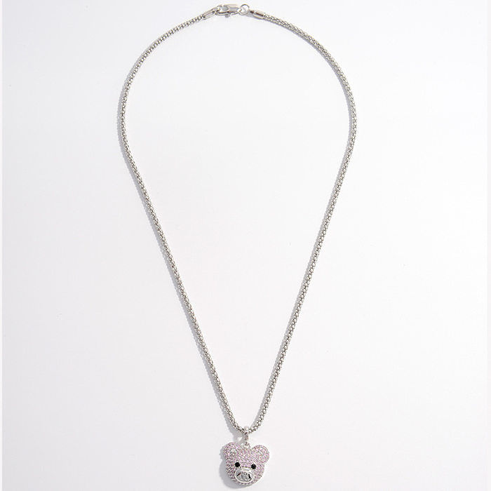 Collier pendentif mignon ours brillant avec incrustation de cuivre et Zircon