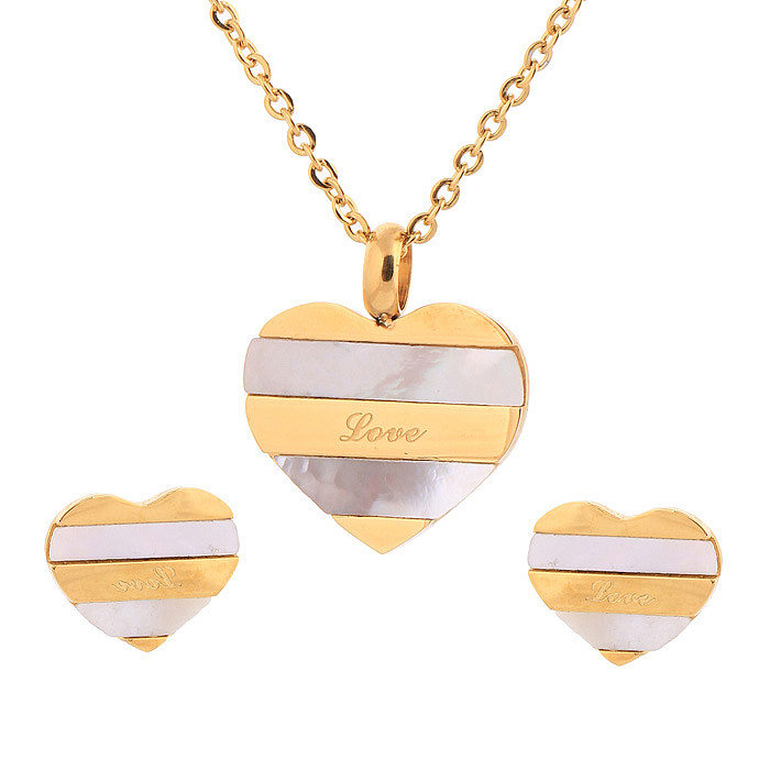 1 Set Simple Style Heart Shape Titanium Steel Inlay Shell Women'S Earrings Necklace