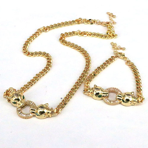 Mode-Tier-Kupfer-Beschichtung eingelegte Gold-Armbänder-Halskette