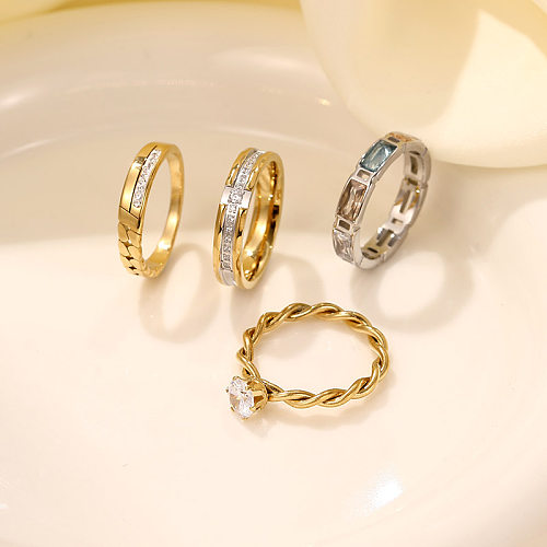 IG Style Twist Stainless Steel Plating Inlay Zircon Gold Plated Rings
