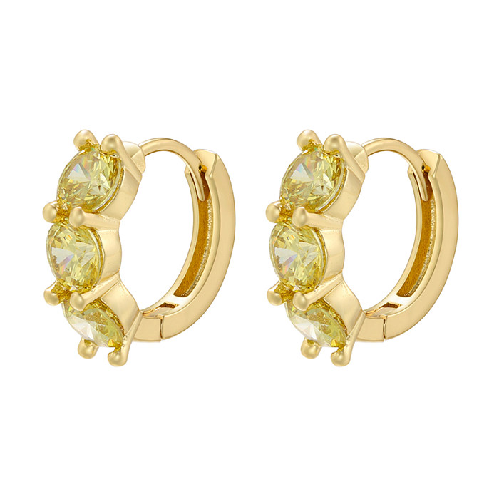 1 Paar luxuriöse, glänzende, kreisförmige Ohrringe mit Messingbeschichtung und Zirkoneinlage, 18 Karat vergoldet