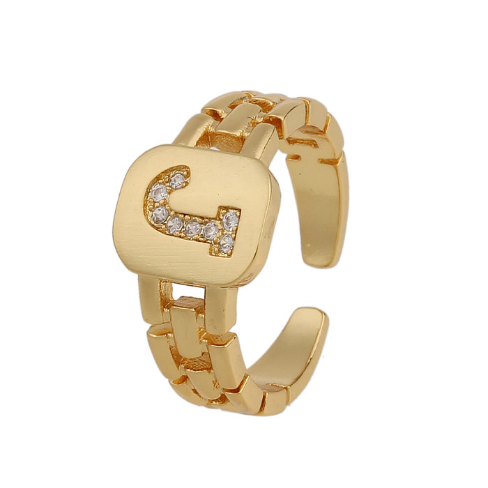 Modischer Ring im neuen Stil, schlichter Kupfer-Ring aus 18 Karat Gold mit 26 englischen Buchstaben