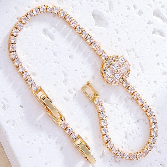 Simple Style Round Copper Inlay Zircon Bracelets