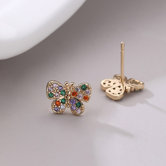 1 par de brincos de orelha de zircônia de cobre com incrustação de borboleta brilhante estilo moderno