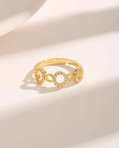 Basic Simple Style Commute Round Copper Plating Inlay Zircon 18K Gold Plated Open Rings