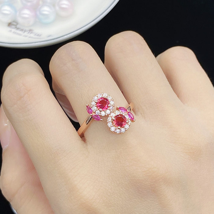 Fashion Flower Copper Rings Inlay Artificial Gemstones Copper Rings