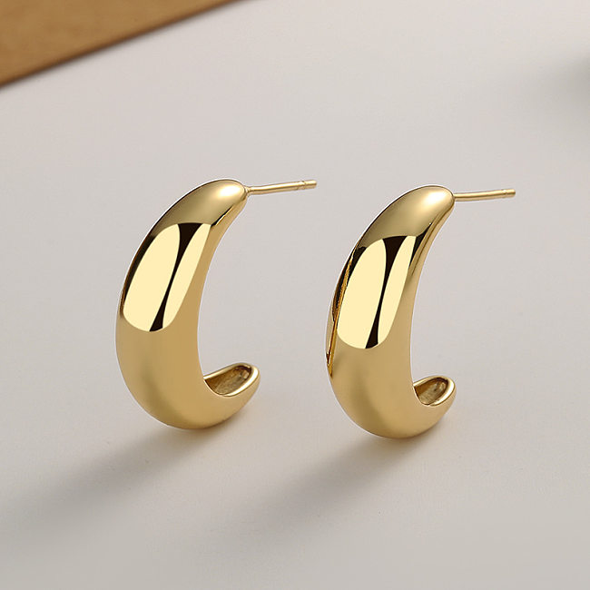 1 Pair Glam Luxurious Solid Color C Shape Plating Copper 18K Gold Plated Ear Studs