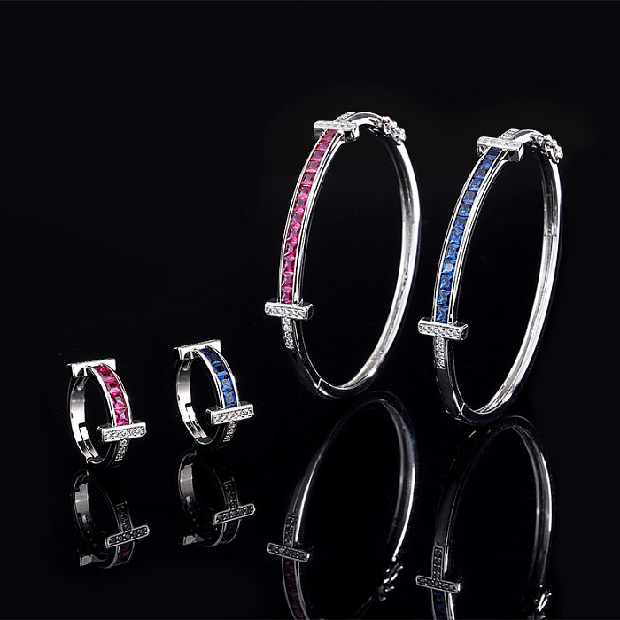 Bracelets à anneaux en Zircon avec incrustation de cuivre carrée de style simple