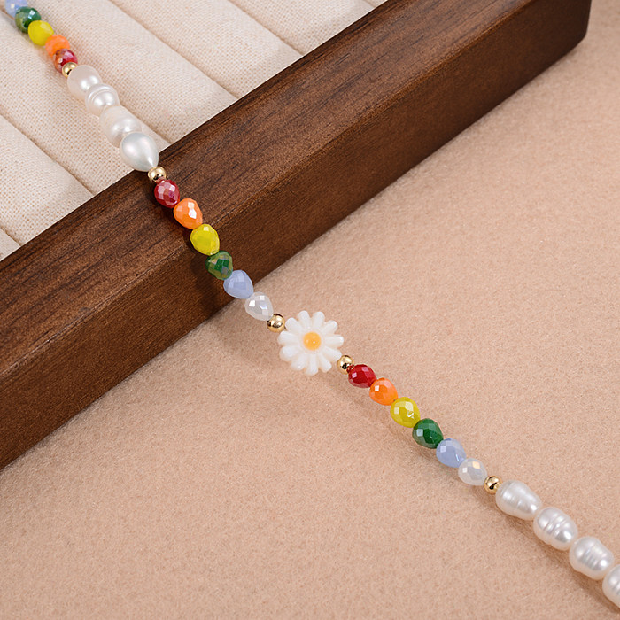 Sweet X023-Little Daisy Kupfer 14K vergoldete Glasmuschel-Halskette in großen Mengen